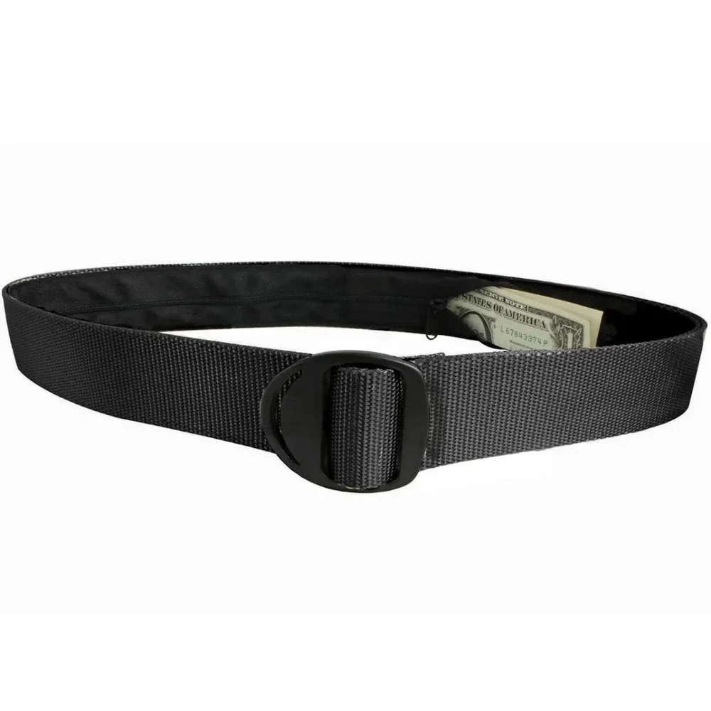Bison Designs Mens XL Black Nylon Webbing Money Belt Hidden Zipper Pocket USA